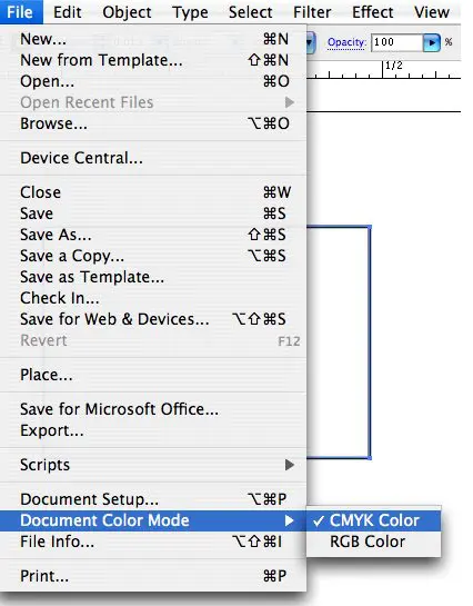 adobe illustrator file document color mode cmyk color settings