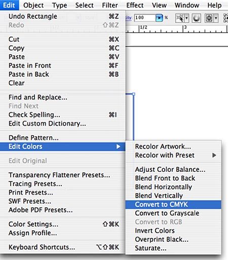adobe illustrator file menu edit colors convert to cmyk