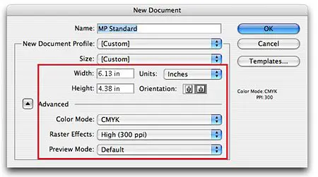 adobe illustrator settings with a red box around the cmyk color mode