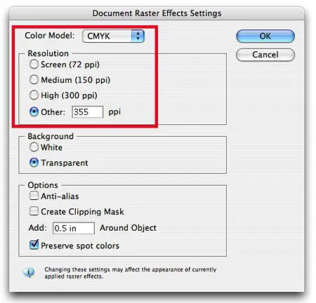adobe illustrator document raster effect settings