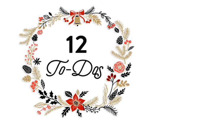 a vector wreath with a bell on top with text that says 12 to dos